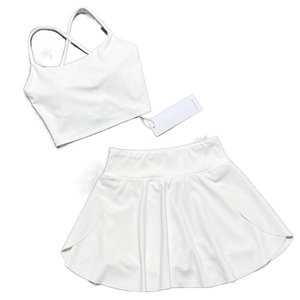 Conjunto Deportivo de Dos Piezas para Yoga y Tenis, con Falda Plisada de Manga Corta, Transpirable, de Spandex/Poliéster, con Logotipo Frontal, para Correr - Product Image 1