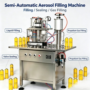 Machine de remplissage semi-automatique pour aérosols (désodorisants, <span class=keywords><strong>spray</strong></span> au poivre, peinture en <span class=keywords><strong>spray</strong></span>) - Product Image 2