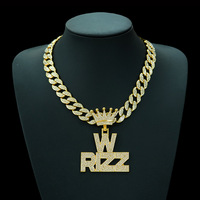 Collier chaîne cubaine avec pendentif lettre W RIZZ élégant PD3012, ciondolo a forma di lettera su catena cubana con diamante unisex