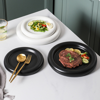 Vente en gros, assiettes épaisses de Style nordique, plat blanc noir en céramique, assiette à Steak en céramique, assiette à dîner en céramique