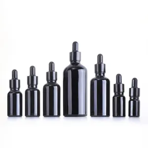 Nouveautés 30ml flacon compte-gouttes d'huile essentielle en verre noir bouteilles vides d'huile essentielle avec pipette en verre