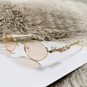 Fashion Hot Selling Men and Women Travel Luxury Diamond Encrusted High-Grade Oval Metal <b>Glasses</b> - Product Image 4