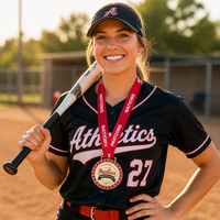 Medali Softball Fastpitch Kustom Berbentuk Bintang dengan Bingkai Enamel, Penghargaan Olahraga 3D Logam untuk Turnamen Baseball, Lapisan Emas dengan Pita