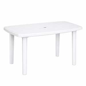 White Plastic Garden <b>Table</b> 137x85x72 Cm With Umbrella Hole For Outdoor Use - Product Image 1