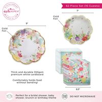 62 pièces Assiettes en carton et serviettes jetables robustes pour fêtes, mariages, baby showers et événements spéciaux, incluant des assiettes de 16,7 pouces, 16,9 pouces et des serviettes de 30,65 pouces