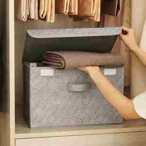 <b>Collapsible</b> Wardrobe <b>Storage</b> Boxes with Lid Fabric Baskets for Shelves Organising Clothes - Product Image 3