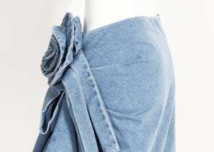Gonne di jeans blu a vita alta per donna gonne di jeans da donna in Denim a balze di fiori 3D in Denim da donna - Product Image 4