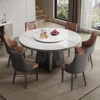 Modernes Luxus-Esstisch-Set mit Marmorplatte, Rund, für 4, 6 oder 8 Personen, Küche, Esszimmer, Metall, Italienisches Design, Drehbar