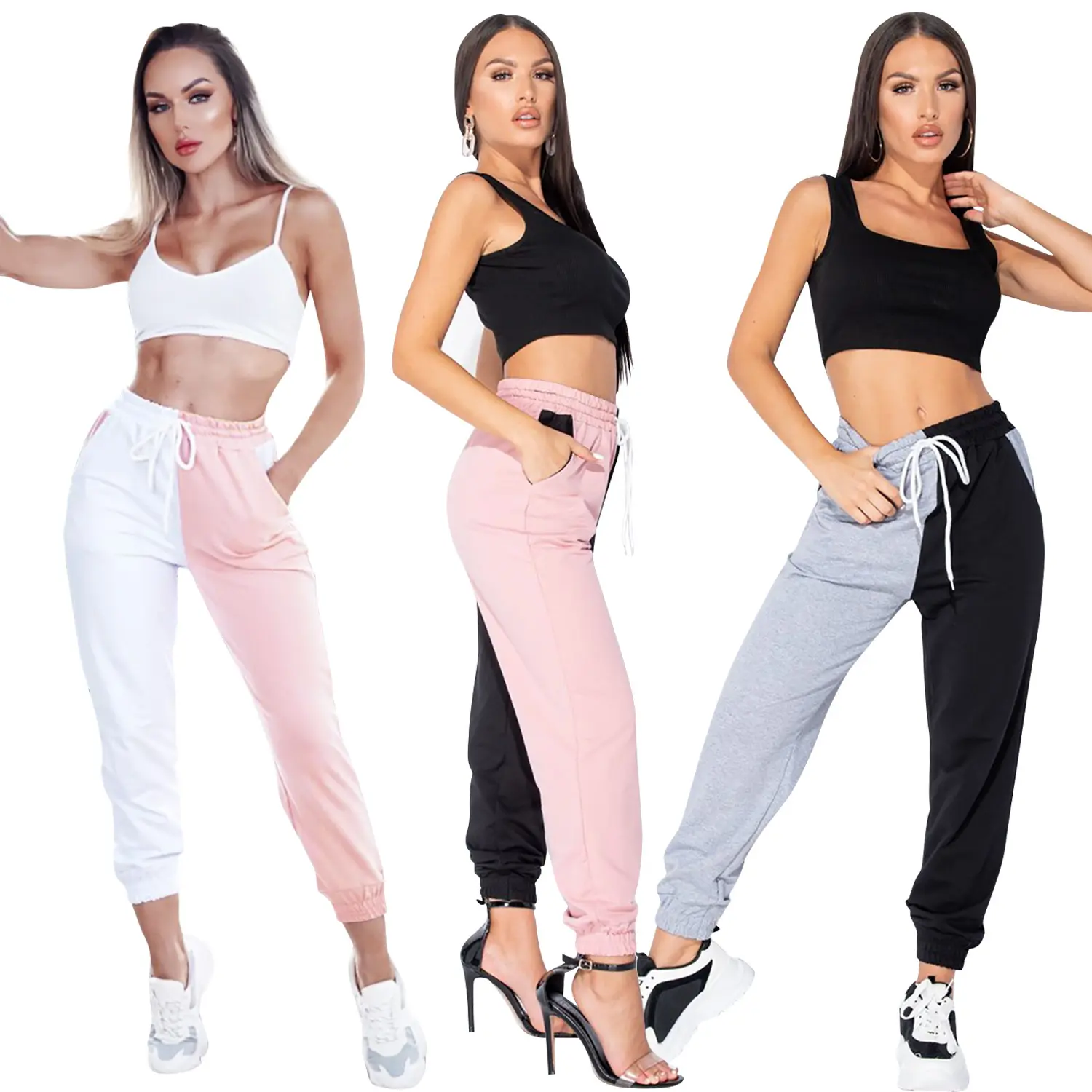 Pantaloni della tuta da jogging a blocchi di colore Streetwear da donna di alta qualità pantaloni della tuta oversize bicolore personalizzati