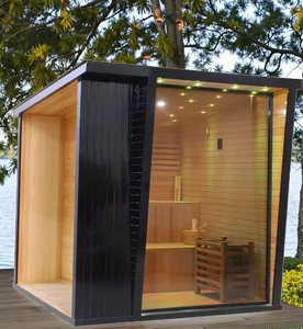 Nouveau design, sauna extérieur noir, grande cabine de sauna en cèdre et cèdre de l'Ohio, sauna traditionnel en bois massif avec pente - Product Image 2