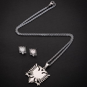 Set di Gioielli Antitarnish in Acciaio Inossidabile Placcato Oro 18K e Argento con Aquila Albanese: Orecchini e Collana per Donna - Product Image 6