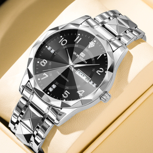 Elegant Black <b>Case</b> Men's Watch, Rhinestone Decor Dial Waterproof Business Casual Wristwatch - Product Image 3