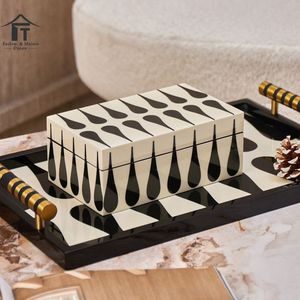 Eclipse Drop Bone Inlay <b>Keepsake</b> <b>Box</b> Handcrafted Decorative Storage <b>Box</b> with Bold Geometric Black and Ivory Design - Product Image 2