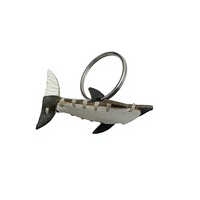 Porte-clés Requin en Cuir Pleine Fleur Véritable, Écologique, Tanné Végétal, Fait Main, Animal Marin 3D, Breloque de Sac