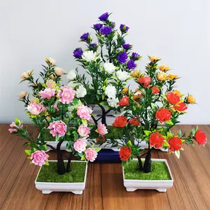 Tanaman bunga buatan, Pot mawar, Bonsai kantor, ornamen Desktop, dekorasi bunga buatan dalam Pot untuk dekorasi rumah
