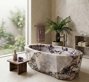 Vasca da Bagno in Marmo Calacatta Viola di Design Elegante e di Alta Gamma, Forma Irregolare, Arredo Bagno <span class=keywords><strong>per</strong></span> Ville, Hotel e Appartamenti - Product Image 1