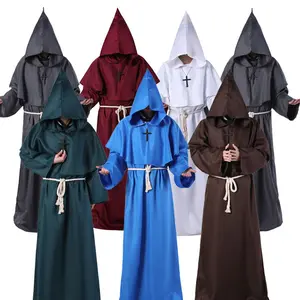 Wizard Costume Halloween Cosplay Medieval Monk Friar Robe Priest Costume Ancient Clothing Christian Suit Size S-XXL