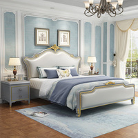 Lit de mariage King Queen Size en bois massif de style européen 1,5 m, avec revêtement en cuir, luxe léger américain 1,8 m