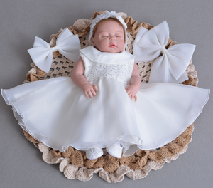 Vestido de <span class=keywords><strong>bautizo</strong></span> de organza sin mangas <span class=keywords><strong>para</strong></span> niña, vestido de <span class=keywords><strong>bautizo</strong></span> de encaje blanco con diadema y zapatos - Product Image 1