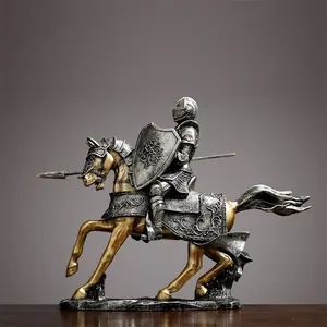 美式乡村复古盔甲骑士摆件盔甲战士古希腊凯旋骑士雕塑摆件