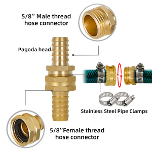Raccord <span class=keywords><strong>de</strong></span> pagode <span class=keywords><strong>de</strong></span> cloison <span class=keywords><strong>de</strong></span> 5/8 pouces connecteur <span class=keywords><strong>de</strong></span> <span class=keywords><strong>tuyau</strong></span> à double tête adapté à l'<span class=keywords><strong>arrosage</strong></span> avec pince <span class=keywords><strong>de</strong></span> <span class=keywords><strong>serrage</strong></span> en acier inoxydable - Product Image 3