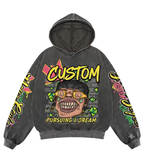 Sudadera con capucha personalizada de felpa de 450GSM, estilo urbano de corte holgado, con efecto desgastado y lavado a la piedra vintage, 100% algodón, lisa. - Product Image 4
