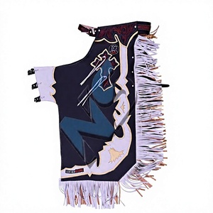 Équipement d'équitation western : Chaps de cowboy à franges en cuir de vachette véritable, base en cuir noir, patch croisé, équipement d'équitation western - Product Image 1