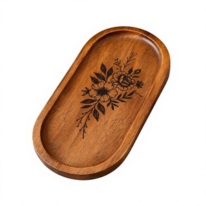 Bandeja Ovalada de Madera con Grabado Floral, Diseño Moderno y Lujoso, Acabado Pulido, Apta para Lavavajillas, Multifuncional, para Organización de Mesa - Product Image 1