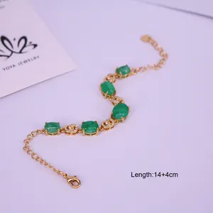 Pulsera de cadena de eslabones chapados en oro de 18k para mujer, joyería de jade de piedra natural