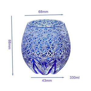 330毫升日式江户纪子老式威士忌不倒翁手工雕刻斜坡 & 钻石图案玻璃蓝色LACC品牌 - Product Image 5