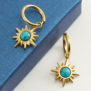 18K PVD Gold Plated Stainless Steel <b>Turquoise</b> Celestial Sunburst <b>Stud</b> <b>Earrings</b> for Women |Waterproof & Hypoallergenic - Product Image 3