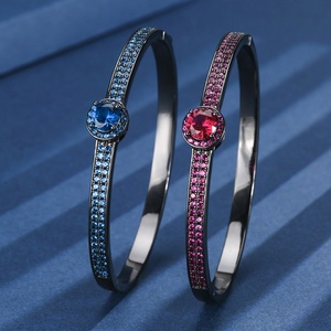 Fashion Eco-friendly Copper Black Gold Plated 6.5mm <b>Red</b> Corundum & Blue Spinel Zirconia Fine <b>Bracelets</b> Bangles for Premium Gift - Product Image 3