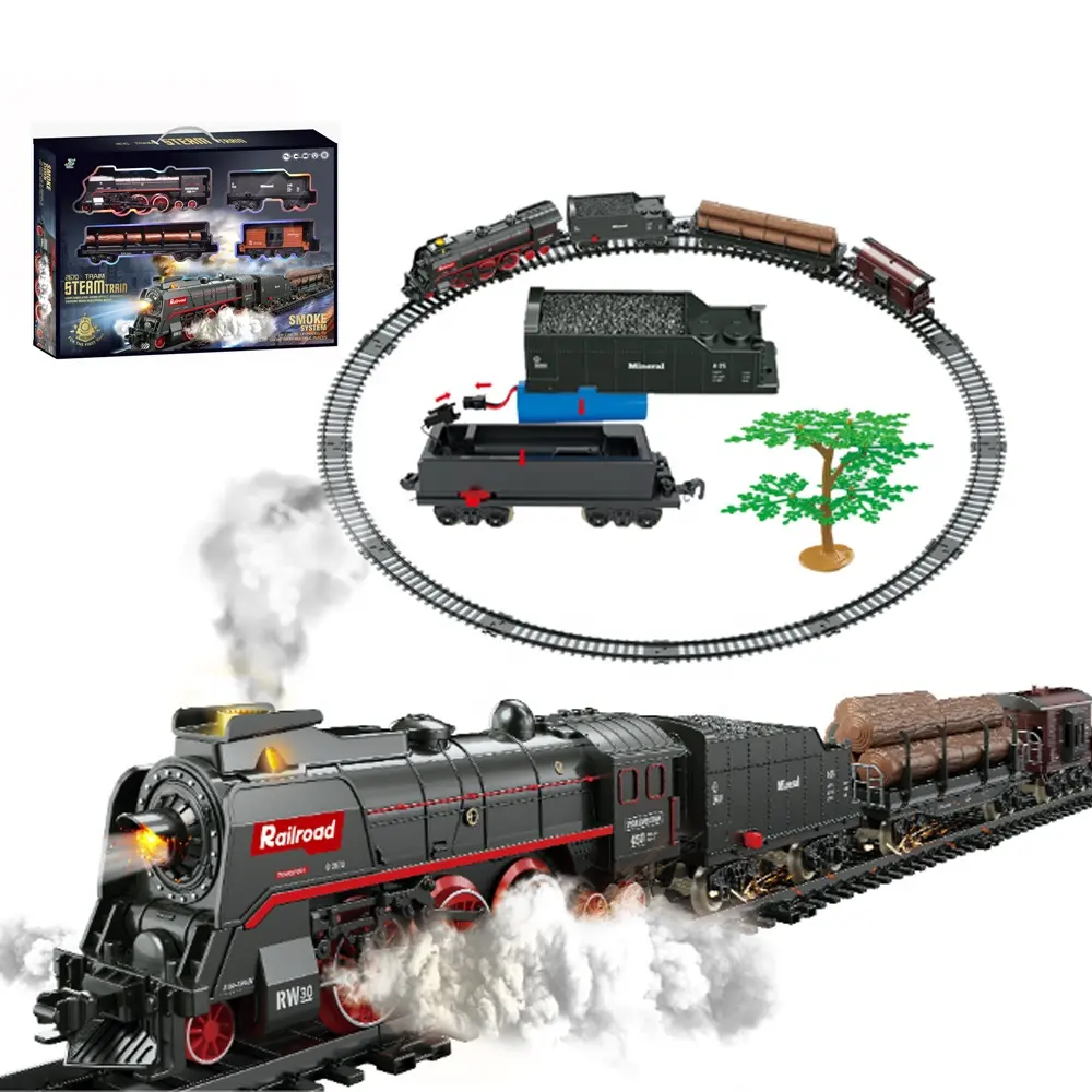 Christmas Gift Cheap Classical Railway Slot Intelligence Simulation Electric Music Light Rail King Track Toy Smoking Train
