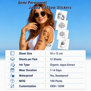 Autocollants de <span class=keywords><strong>tatouage</strong></span> <span class=keywords><strong>temporaire</strong></span> Jagua, motif Koi Rouge <span class=keywords><strong>Lotus</strong></span>, style encre chinoise, imperméables, semi-permanents, pour le corps et le visage, OEM/ODM - Product Image 3