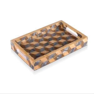 Ágata, la mejor calidad, superventas, diseño moderno, bandeja para servir con incrustaciones de hueso hechas a mano, bandeja de madera con incrustaciones de hueso y resina - Product Image 1