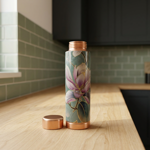Botella de Agua de Cobre Puro con Estampado de Esmalte Chinoiserie Premium, Diseño Floral de Aves de Lujo, a Prueba de Fugas, para la Salud Ayurvédica, Oficina y Hogar - Product Image 4