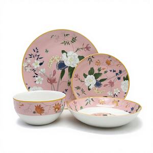 Service de table de luxe 4 pièces en céramique et porcelaine, motif floral, réutilisable, compatible congélateur/micro-ondes/lave-vaisselle, idéal pour les tables de mariage - Product Image 1