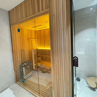 Cabine de sauna d'angle intérieure en hemlock pour 1-2 personnes, avec chauffage électrique à pierres, cabine vapeur d'angle arrondie pour maison, hôtel, spa