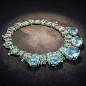 Luxury Women <b>Statement</b> <b>Necklace</b> With Topaz And Emerald In 925 Silver Geometric Design For Party - Product Image 2