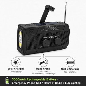 Radio AM/FM de Manivela con Dinamo, 3000mAh, Certificación FCC, Personalizable OEM de Fábrica, <span class=keywords><strong>para</strong></span> Preparación en Caso de Terremotos, <span class=keywords><strong>Tornados</strong></span> y Desastres - Product Image 2
