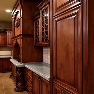 Armoire de style européen, corps en contreplaqué, porte en bois massif, armoire en noyer rouge, okoumé, peint, bois sculpté de qualité, armoire de <span class=keywords><strong>cuisine</strong></span> brune - Product Image 3