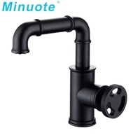 Robinet de lavabo industriel moderne noir à poignée unique, à poser sur le comptoir, en laiton, mitigeur chaud/froid