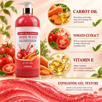 Collection de gels douche exfoliants au lait de chèvre, tomate et carotte, enrichis en vitamine C, 1000 ml, 5 variantes pour une peau plus lisse et éclatante, marque privée