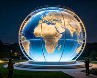 Sculpture de globe terrestre lumineux de grande taille, sphère terrestre en FRP avec structure en acier inoxydable