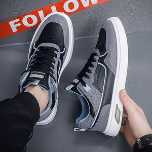 Men's 2026 Spring New Leather Panel <b>Lace</b>-Up <b>White</b> Casual Sneakers Breathable Trendy Shoes - Product Image 3