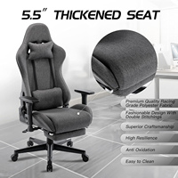 Chaise d'ordinateur grise en tissu de qualité supérieure Siège épaissi Chaise de jeu vidéo 3D Dossier haut Chaise de jeu pliante ergonomique pour adultes