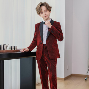 Novedades Ocasión formal Shine Boys Suit Guapo Inglaterra Flower Boy Host Ropa Caminar Piano Performance Blazer Suit - Product Image 4