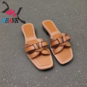 Wholesale Classic Summer <b>Slides</b> Ladies Sandals Fashion Pu Leather Outdoor Female Shoes Non-slip Flat Bottom Women's Slippers - Product Image 3