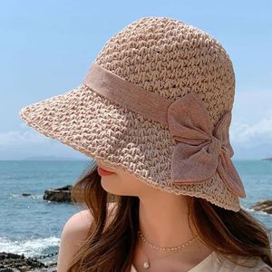 Chapeau de paille pour femme avec nœud papillon, chapeau de soleil de plage, chapeau de soleil en paille, protection solaire, chapeau de soleil J0213 - Product Image 5