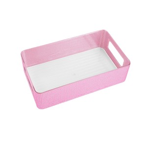 Caja de Almacenamiento de Plástico Rosa con Asas para Organizar Maquillaje y Artículos Diversos en el Escritorio - Product Image 1